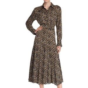 Equipment Lenora Animal Print Long Sleeve Belted Midi Dress Size Medium New